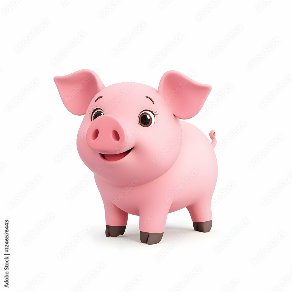 Cute cartoon pig isolated on white background. Possible use for children's book illustrations or educational materials Cute cartoon pig isolated on white background. Possible use for children's book illustrations or educational materials