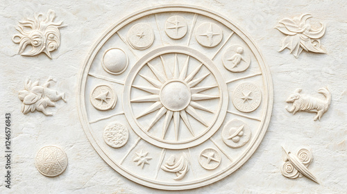 Wallpaper Mural Decorative Zodiac Wheel, White Relief Carving, Intricate Design, Possible wall art Torontodigital.ca