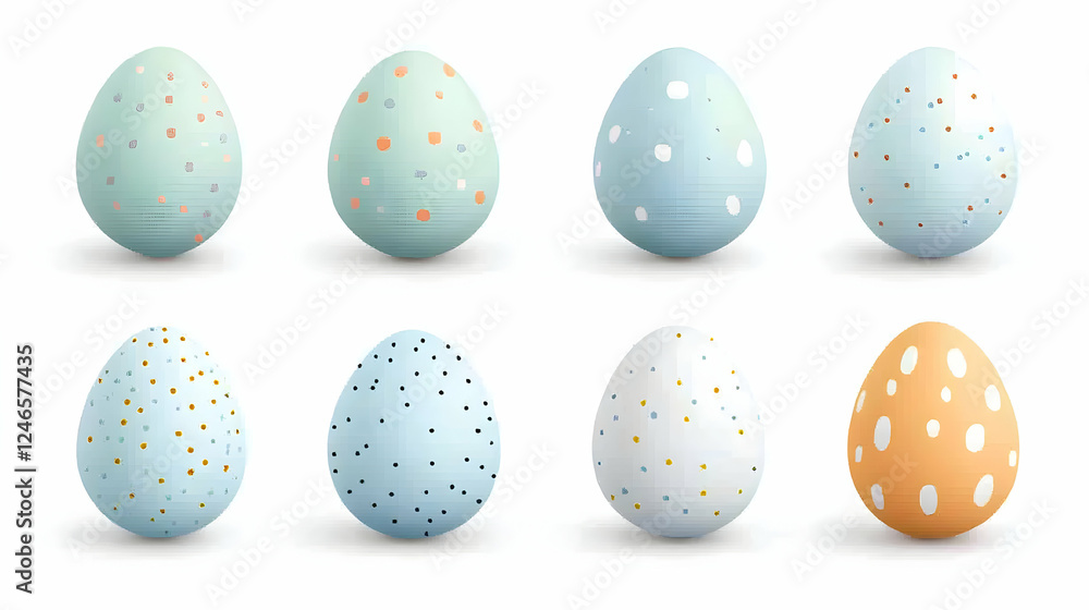 Easter egg designs, various pastel colors and patterns, isolated on white, for digital media Easter egg designs, various pastel colors and patterns, isolated on white, for digital media