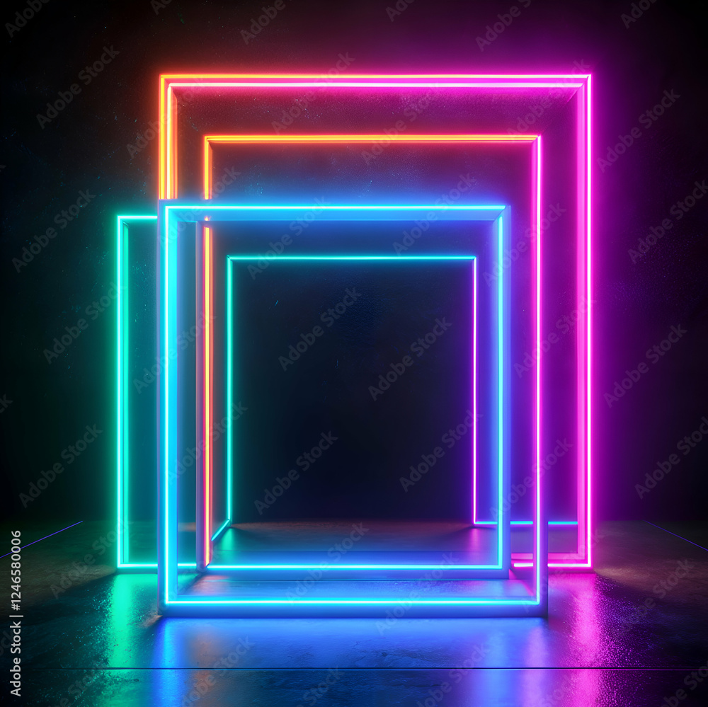 Neon Lights Abstract Background. Vibrant Glowing Frames in Square Shape Neon Lights Abstract Background. Vibrant Glowing Frames in Square Shape