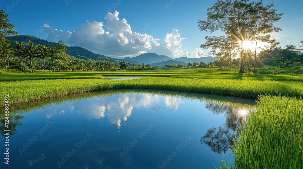 Tranquil rice paddies with reflections of sky Tranquil rice paddies with reflections of sky