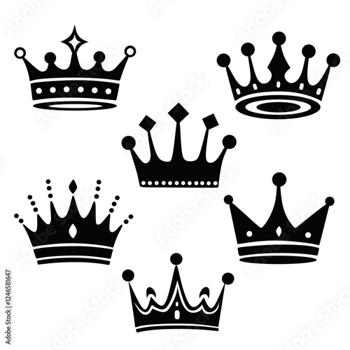 set of crown vector icon