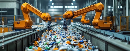Robotic Arms Sorting Waste in High Tech Facility for Automated Waste to Energy Conversion