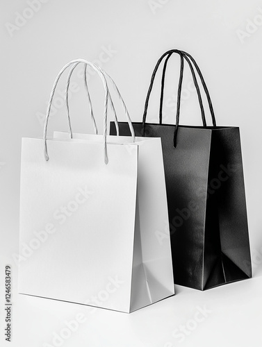 Minimalist Black and White Shopping Bags Placed Side by Side on a Neutral Background photo