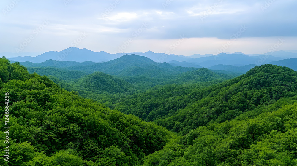 Lush green mountain range under a light cloudy sky. Possible use Nature background, desktop wallpaper Lush green mountain range under a light cloudy sky. Possible use Nature background, desktop wallpaper