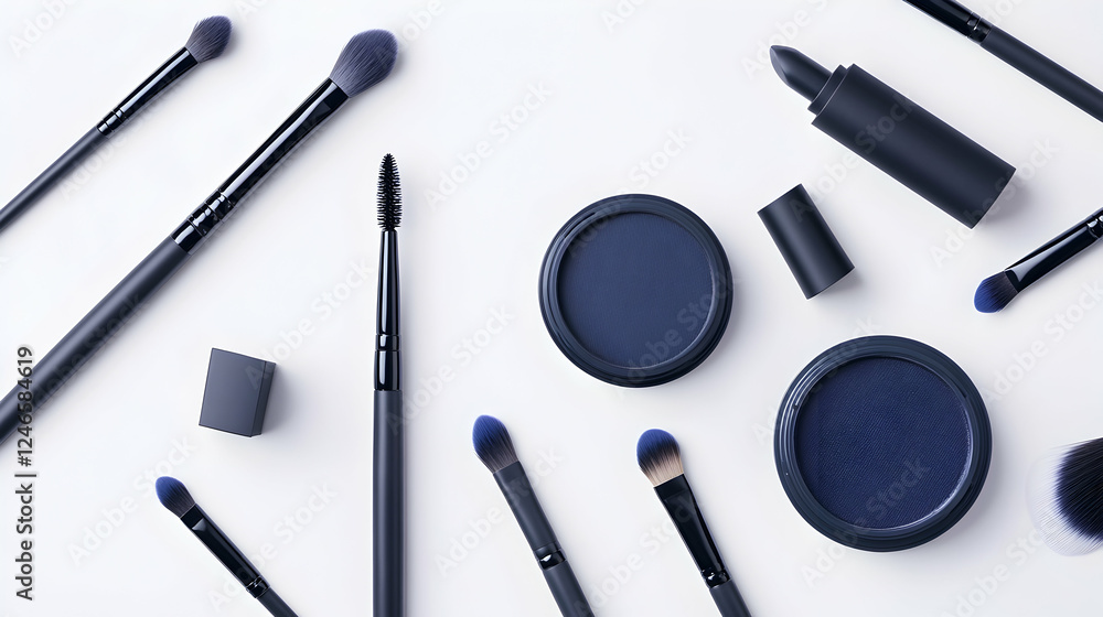 Makeup brushes and cosmetics on white background. Possible use for online beauty store Makeup brushes and cosmetics on white background. Possible use for online beauty store