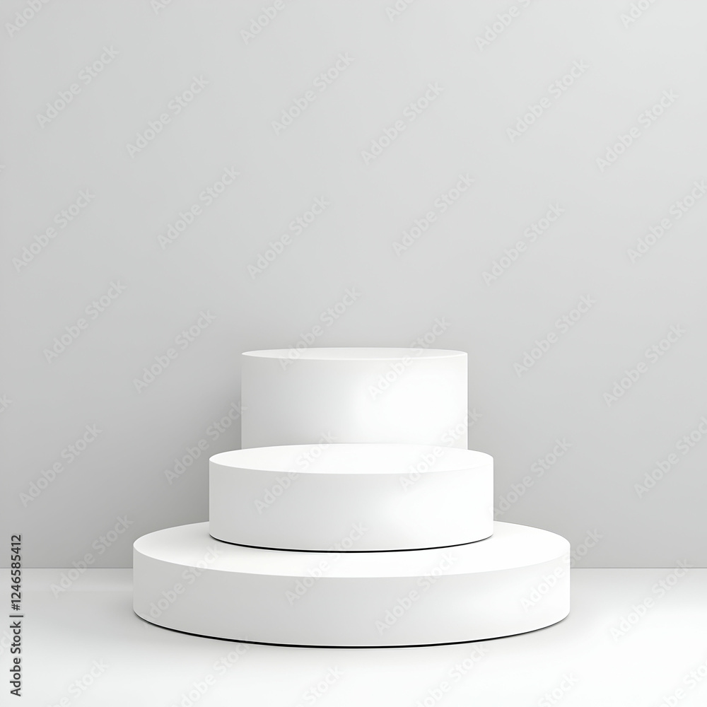 Minimalist white podium display, blank studio background, product presentation, blank space for mockup Minimalist white podium display, blank studio background, product presentation, blank space for mockup