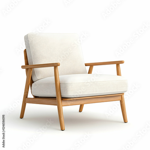 Modern light beige armchair isolated on white background for interior design photo