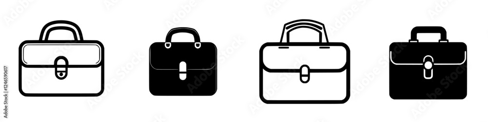Various briefcase designs in black and white showcasing different styles and shapes suitable for professional settings Various briefcase designs in black and white showcasing different styles and shapes suitable for professional settings