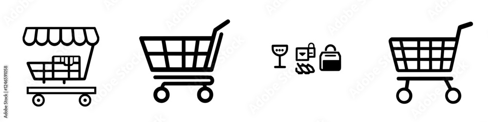 Shopping carts designed with various styles and elements for different retail needs displayed in a minimalist layout Shopping carts designed with various styles and elements for different retail needs displayed in a minimalist layout