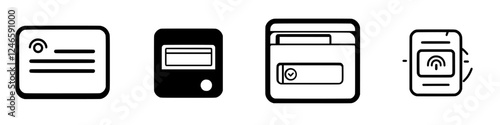 Icons representing digital wallet features and functionalities in a minimalist design for enhancing mobile transactions