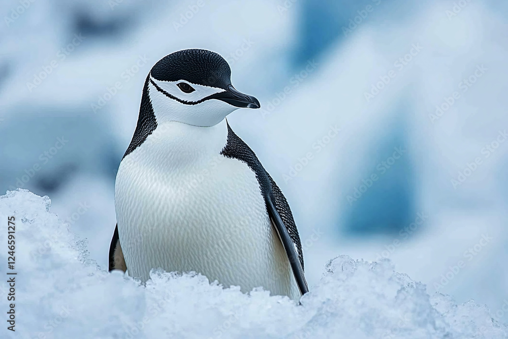 Fototapeta premium Close-up of penguin on snow covered field on sunny day with copy space