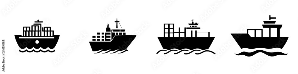 Obraz premium Various cargo ships navigating through water showcasing different designs and sizes