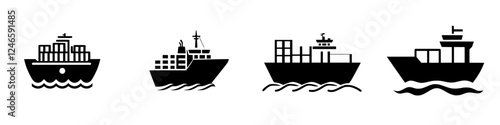 Various cargo ships navigating through water showcasing different designs and sizes