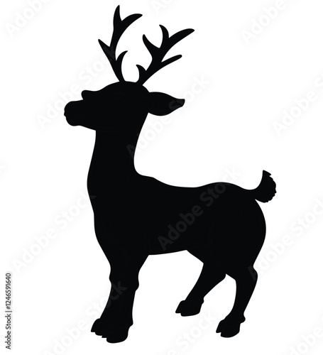 Cute cartoon hand drawn vector Reindeer icon silhouette.