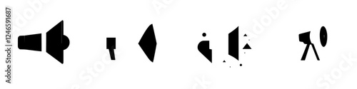 Photography Background icons representing different audio devices in a minimalistic black ci