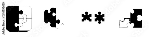 Different shapes of puzzle pieces arranged in a row showcasing varying designs and colors against a clean backdrop