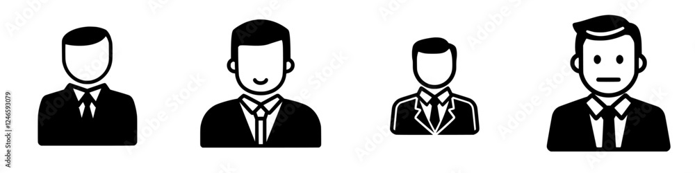 Four diverse business icons representing different emotions and expressions in a corporate setting during daytime Four diverse business icons representing different emotions and expressions in a corporate setting during daytime