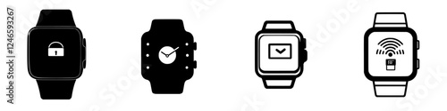 Multiple smartwatch icons illustrating various functionalities and features commonly found on wearable technology