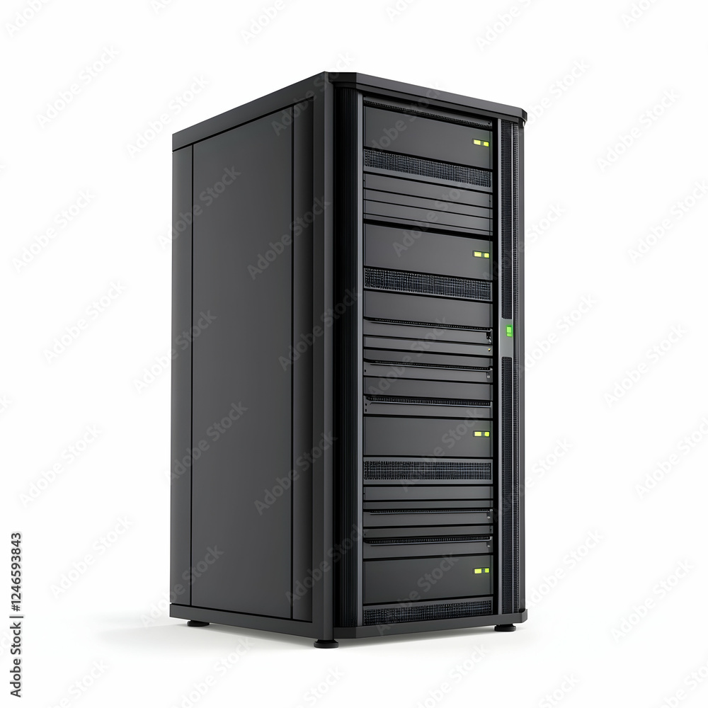 Server rack against white background, technology, data center equipment Server rack against white background, technology, data center equipment