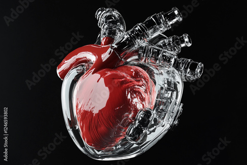 Innovative heart model showcasing a blend of organic and mechanical elements in striking design photo