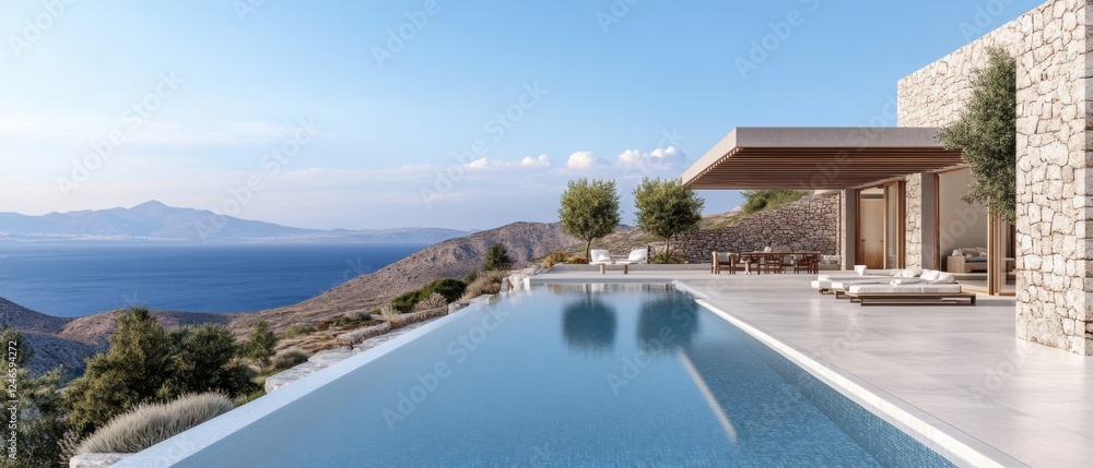 Fototapeta premium Luxury modern villa with infinity pool and breathtaking sea view