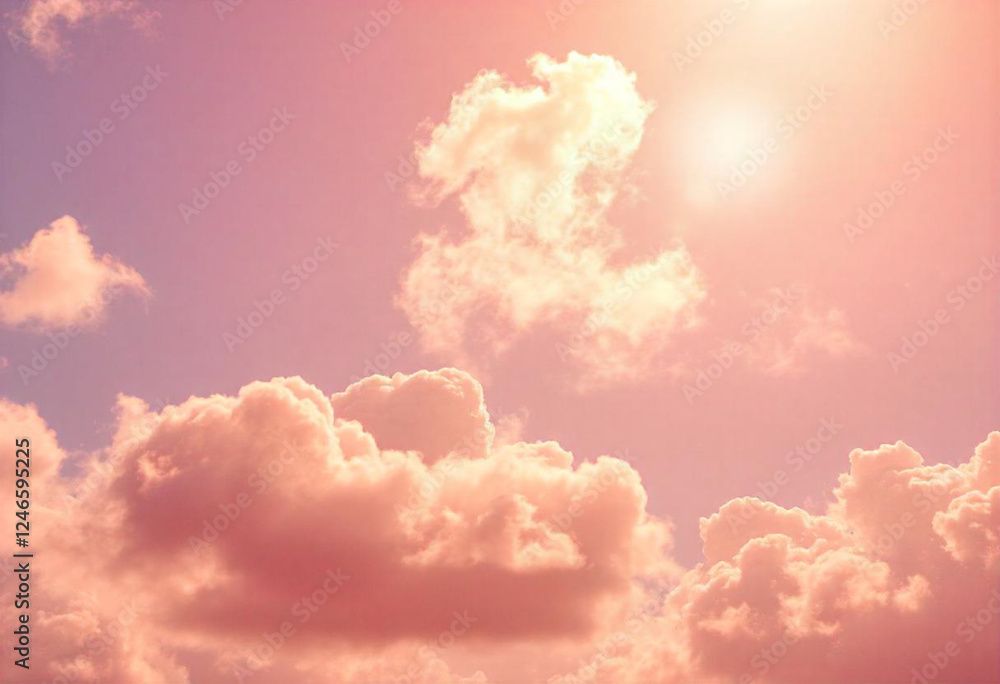 Colorful cloudy sky with pink and blue hues, fluffy clouds against a bright, sunny background Colorful cloudy sky with pink and blue hues, fluffy clouds against a bright, sunny background