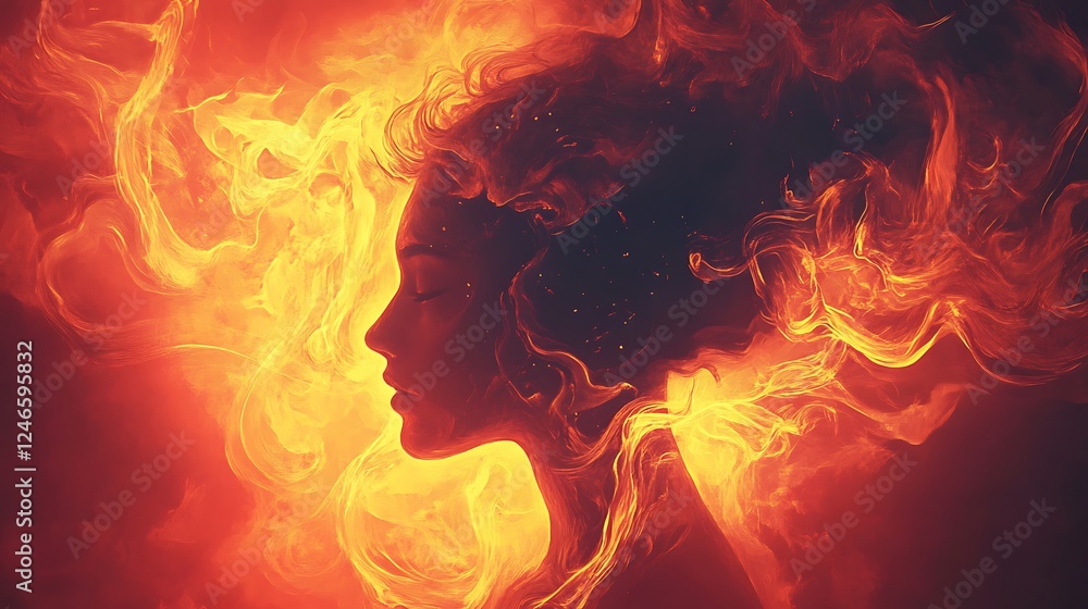 Fototapeta premium Vibrant glowing fire forming bold abstract patterns glowing against dark background backdrop