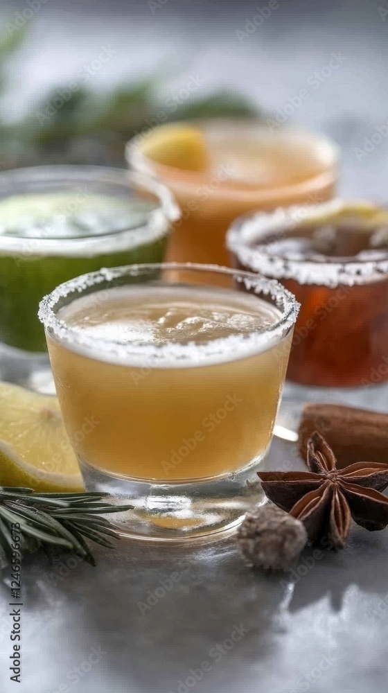 Four Colorful Cocktails with Fresh Garnishes Four Colorful Cocktails with Fresh Garnishes