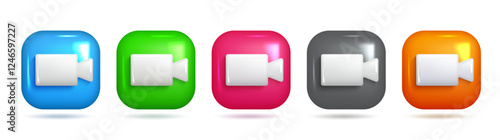 3D Video Call Recording Camera Icon, Square Frame, Colorful