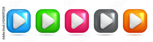 3D Play Button Icon, Square Frame, Colorful Design