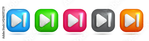 3D Next Arrow Icon, Square Frame, Colorful Design