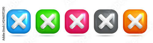 3D X Icon, Square Frame, Colorful Design