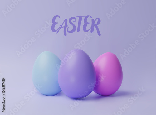 3d render pastel egg banner. Three-dimensional vector illustration. Greeting poster for celebration, springtime holiday, kids hunt or design for sale advertising. Modern seasonal card template