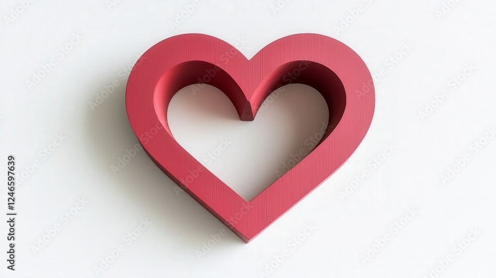Fototapeta premium Heart-Shaped Red Object on White Surface with Soft Shadow