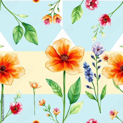 Wallpaper Mural Floral Abstractions: Watercolor Herb Illustrations on Geo Shapes Torontodigital.ca