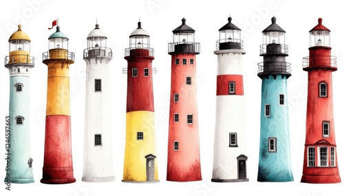 A cheerful watercolor lighthouse collection
