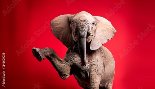 Playful Elephant Lifting Its Front Legs in a Stunning Professional Photo photo