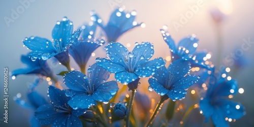 A bunch of blue flowers with water droplets on them photo