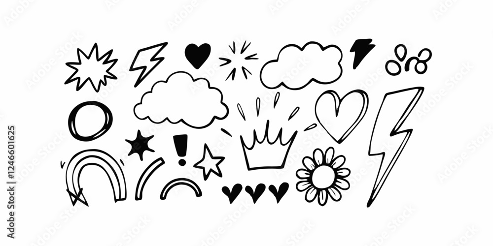 Hand-Drawn Doodle Elements Set, Arrows, Speech Bubbles, Stars, Vector Illustration Hand-Drawn Doodle Elements Set, Arrows, Speech Bubbles, Stars, Vector Illustration