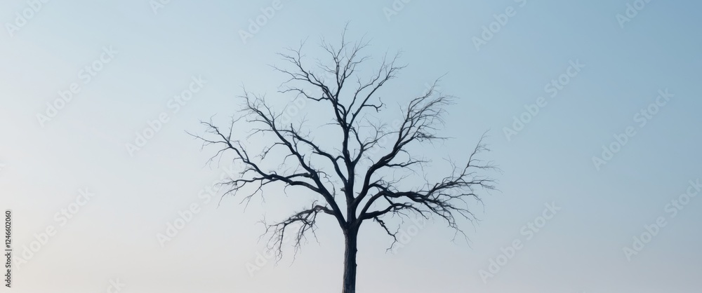 Fototapeta premium Serene Withered Tree Silhouette on Crisp Clear Background.