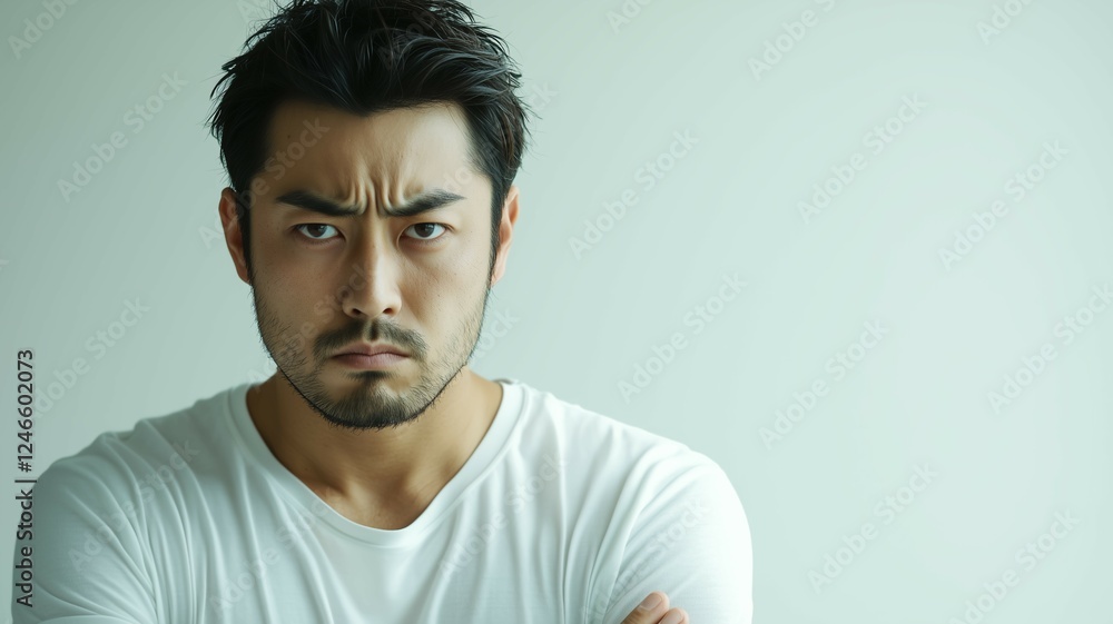 怒った表情をした日本人男性 怒った表情をした日本人男性