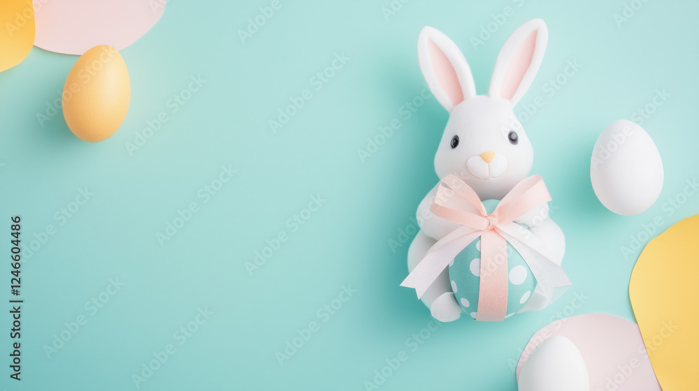 DIY Easter bunny origami paper design for gifts and vibrant painted pattern eggs wrapped with ribbons, DIY crafting idea on colorful background DIY Easter bunny origami paper design for gifts and vibrant painted pattern eggs wrapped with ribbons, DIY crafting idea on colorful background