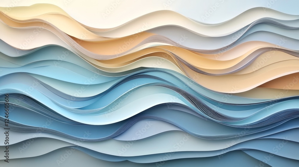 Fototapeta premium Abstract Wavy Landscape Created with Paper Layers in Soft Tones