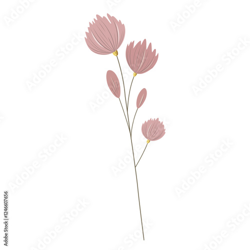 Gentle pink flowers. Meadow botanical element. Floral element for birthday, wedding Invitation.