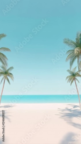 Wallpaper Mural Pristine tropical shoreline featuring swaying palm trees against crystalline blue sky, capturing serene summer vacation mood through smooth slow motion cinematography Torontodigital.ca