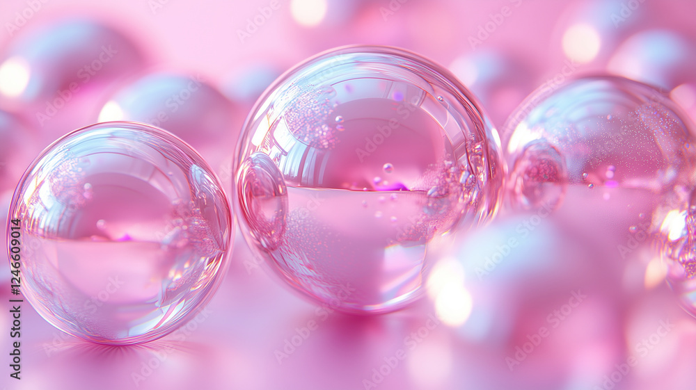 Translucent pink bubbles reflect light in soft, dreamy atmosphere, creating whimsical and playful scene. delicate details enhance visual appeal Translucent pink bubbles reflect light in soft, dreamy atmosphere, creating whimsical and playful scene. delicate details enhance visual appeal