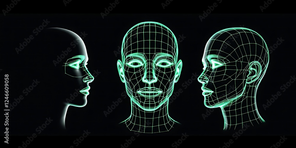 Obraz premium Wireframe Head Model 3d Render Digital Art