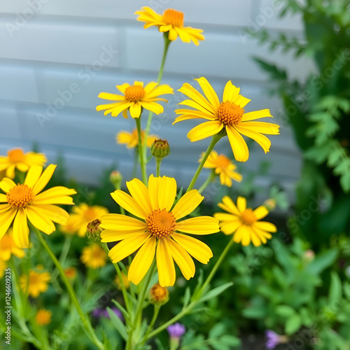 Amber yellow flowers of Coreopsis verticillata in June photo