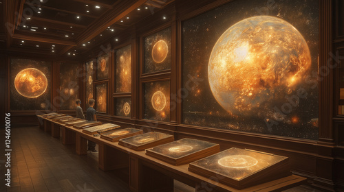 Futuristic Astronomy Classroom with a Digital Solar System Display
